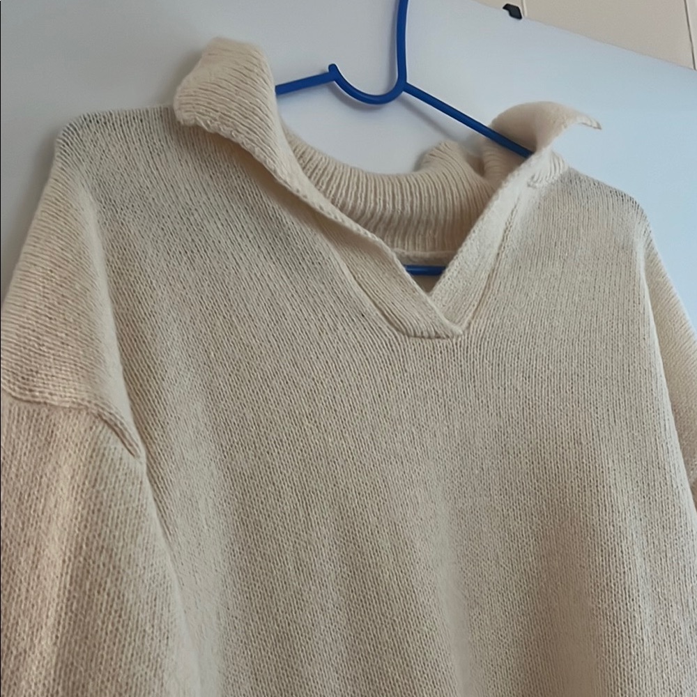Cream Knit Sweater dress one size with Collar
